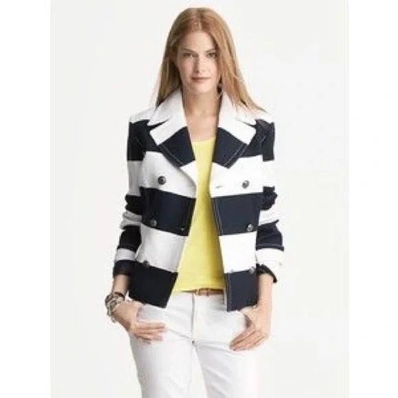 BR Navy and White cotton peplum short peacoat - Picture 1 of 6